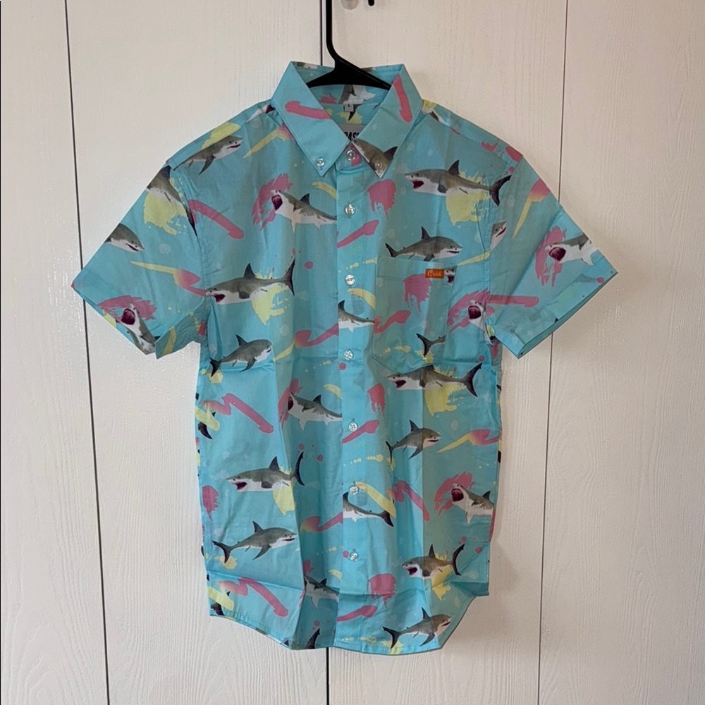 Blue Casual Button Down Shirt with Shark Print